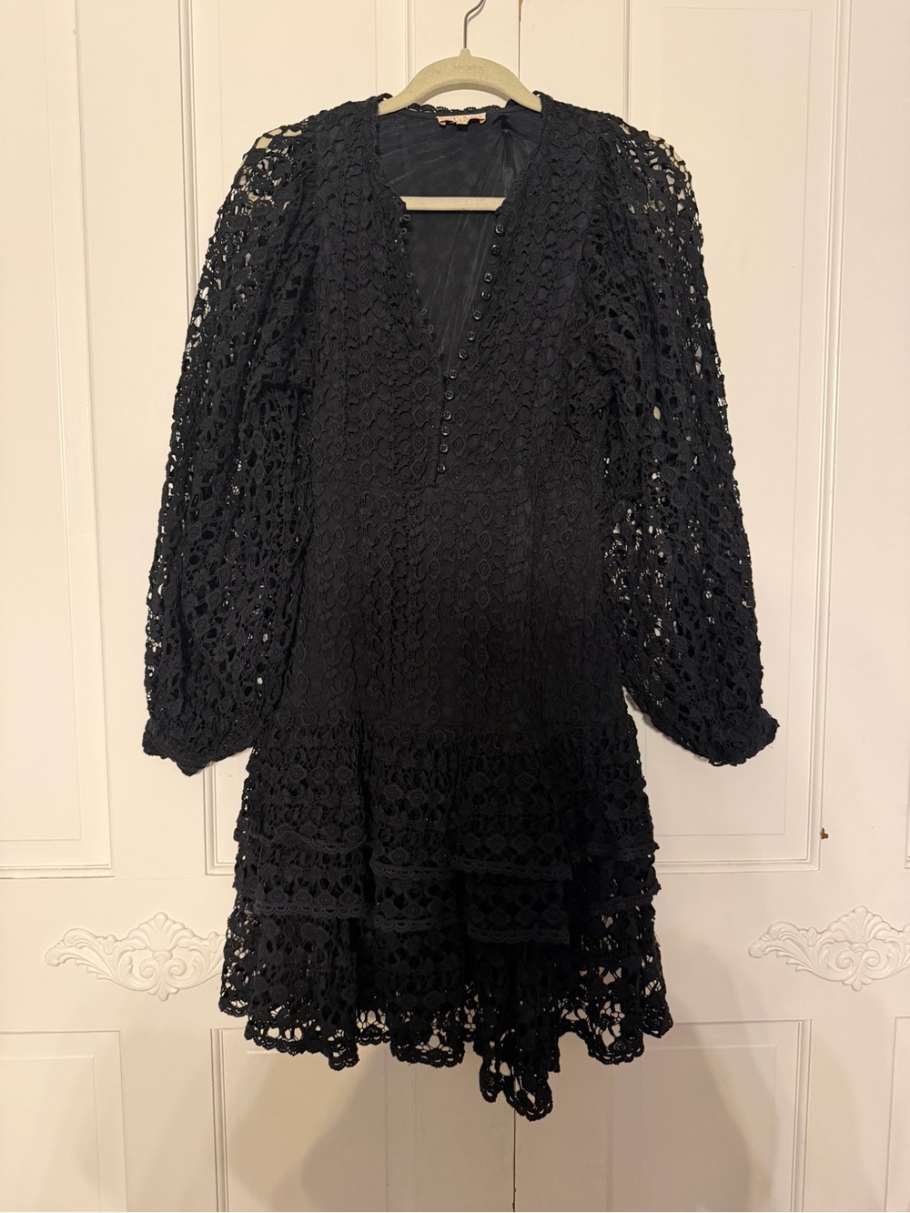 byTiMo Black Cotton Lace Tiered Mini Dress XS